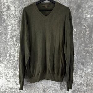 Sebastian Cooper Size L Cashmere Cotton Blend V Neck Sweater Olive Green Pullove